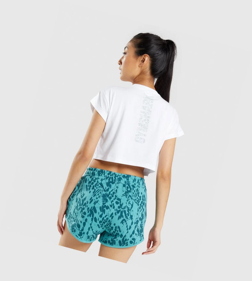 Dámské Mikiny Gymshark Animal Grafická Crop Bílé | CZ-4410086