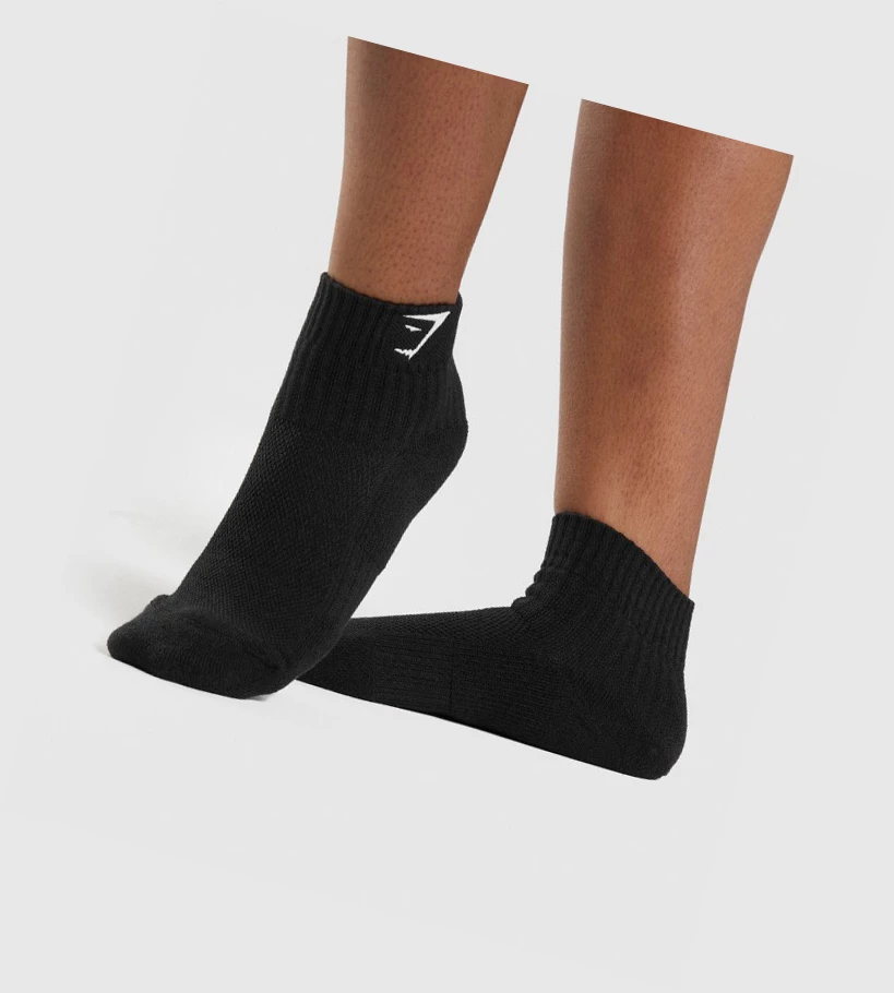 Dámské Ponožky Gymshark Sharkhead Embroidered Quarter 2pk Černé | CZ-4410352