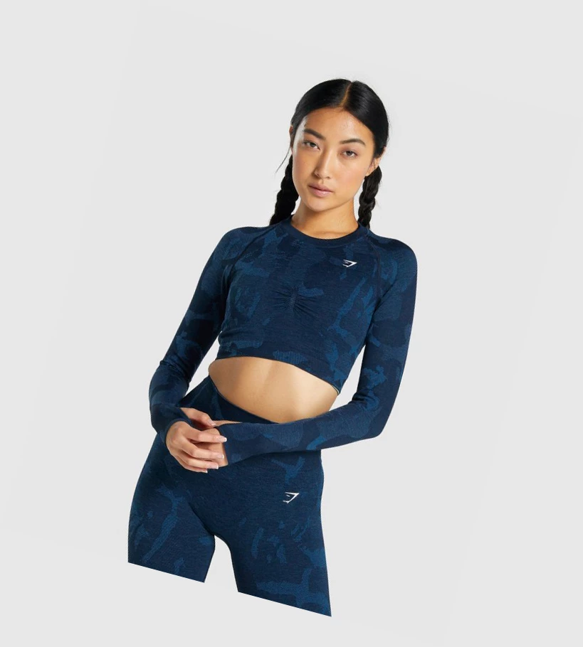 Dámské Tričko Gymshark Adapt Camo Seamless Crop Top Tmavě Blankyt | CZ-4409999