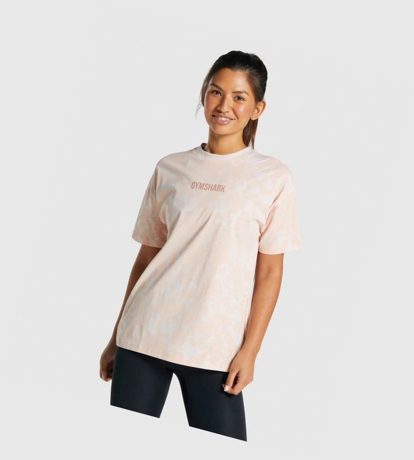 Dámské Tričko Gymshark Camo Grafická Oversized Krém Světle Hnědé | CZ-4409965