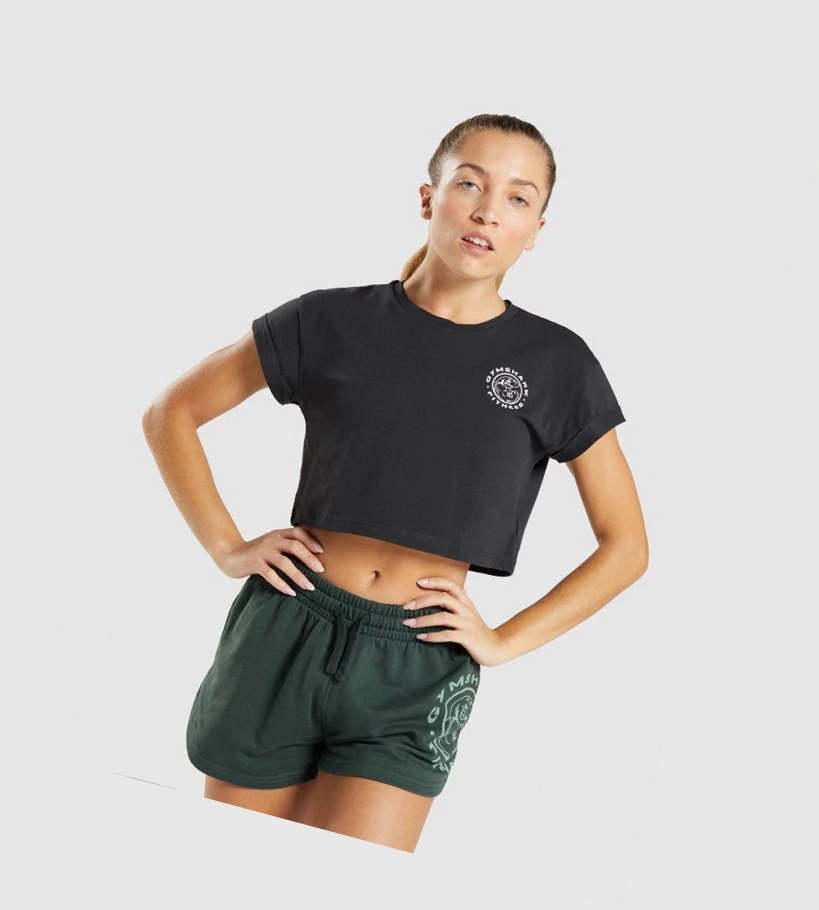 Dámské Tričko Gymshark Legacy Grafická Crop Černé | CZ-4410030