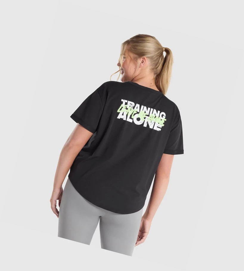Dámské Tričko Gymshark Tréninková Alone Grafická Černé | CZ-4409957