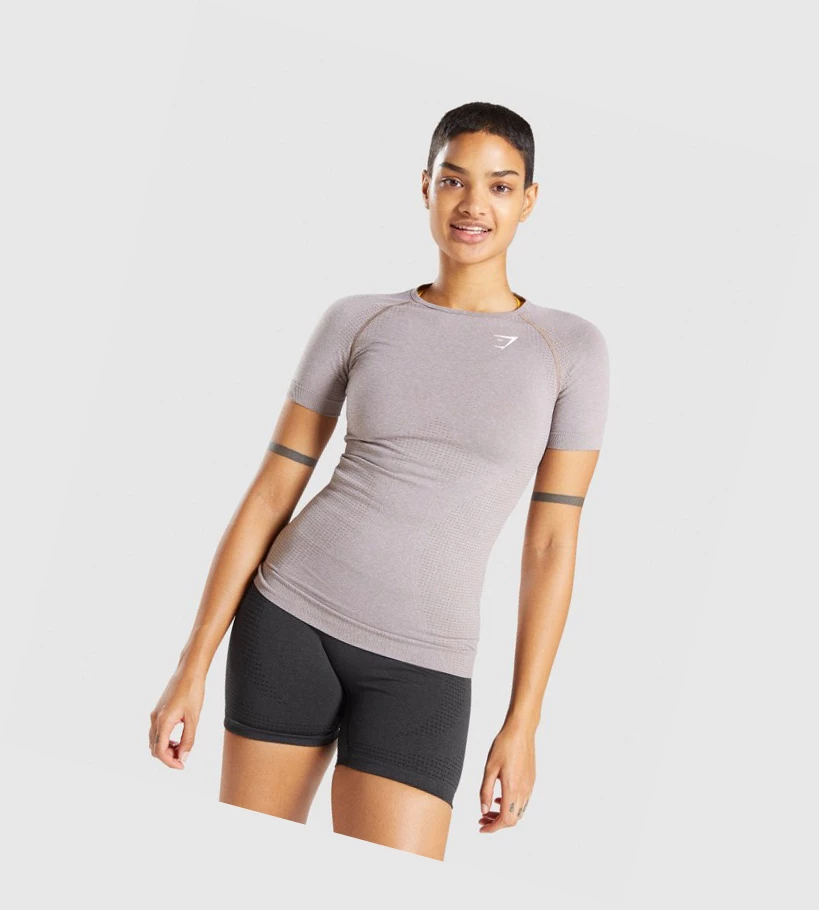Dámské Tričko Gymshark Vital Seamless 2.0 Šedé Hnědé | CZ-4410037