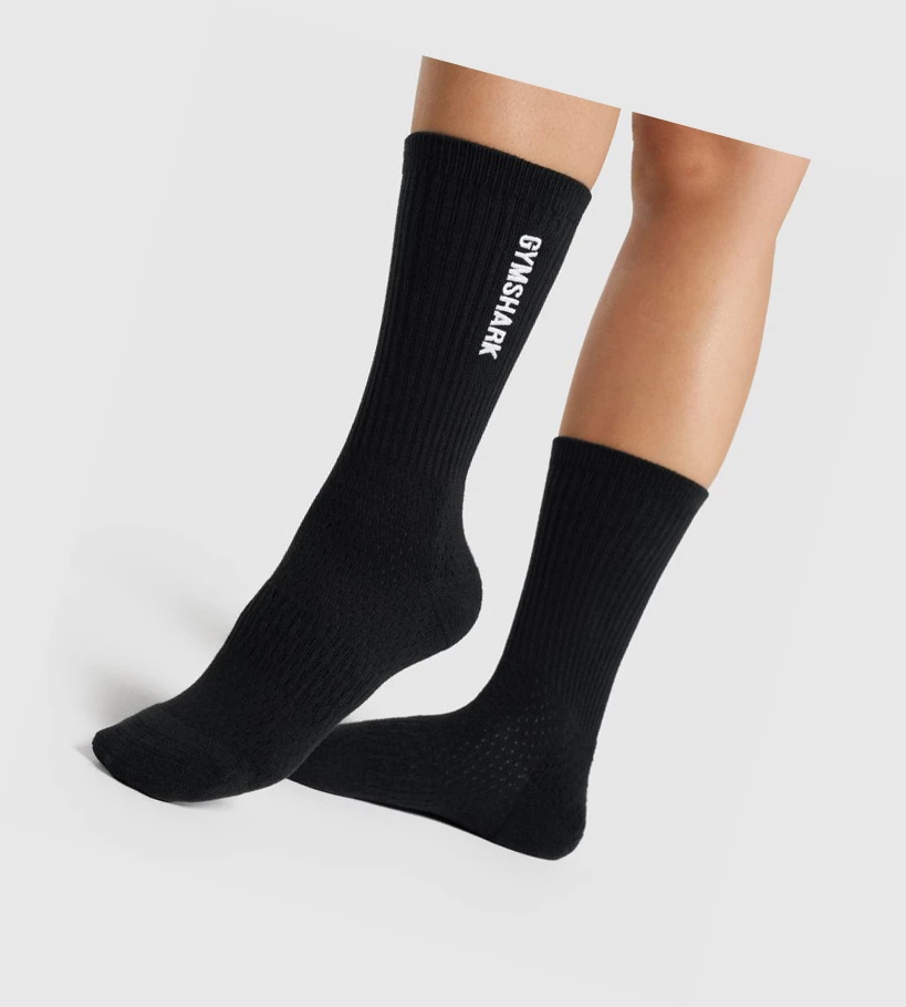 Pánské Ponožky Gymshark Embroidered Logo Černé | CZ-4410317