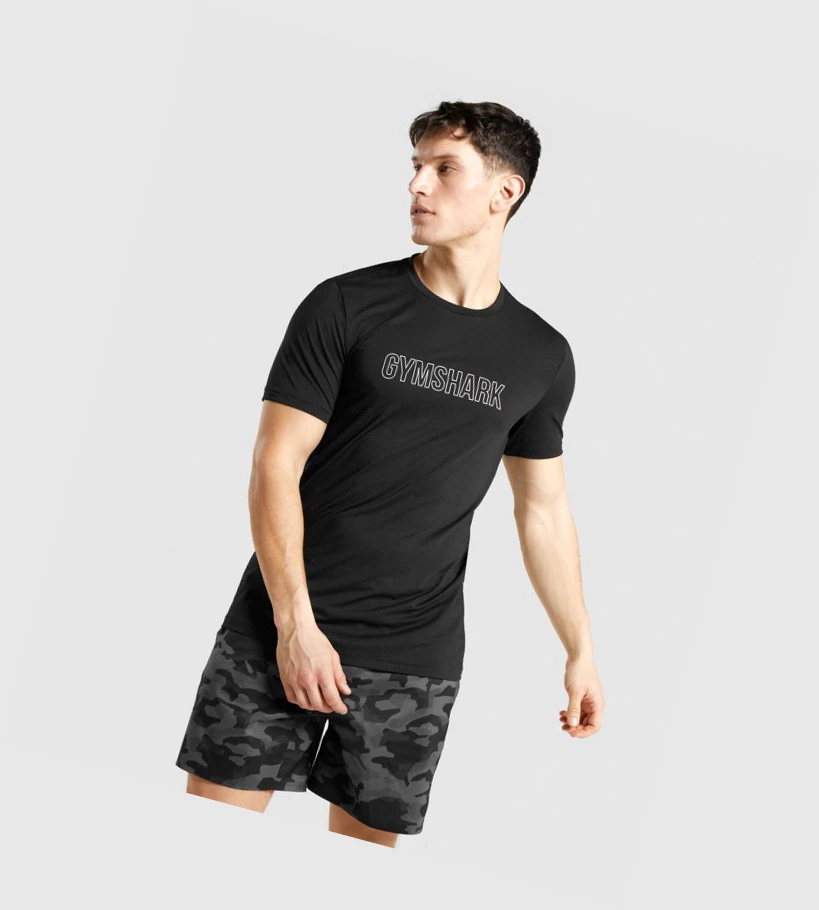 Pánské Tričko Gymshark Arrival Grafická Černé | CZ-4409841