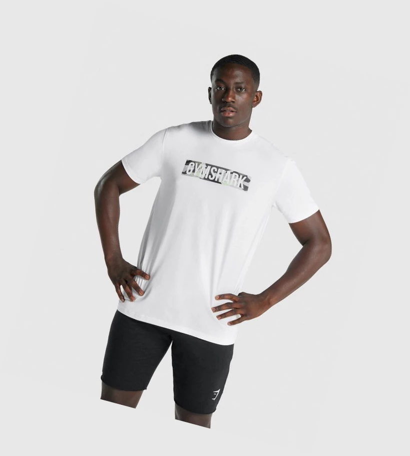 Pánské Tričko Gymshark Block Infill Bílé | CZ-4409745