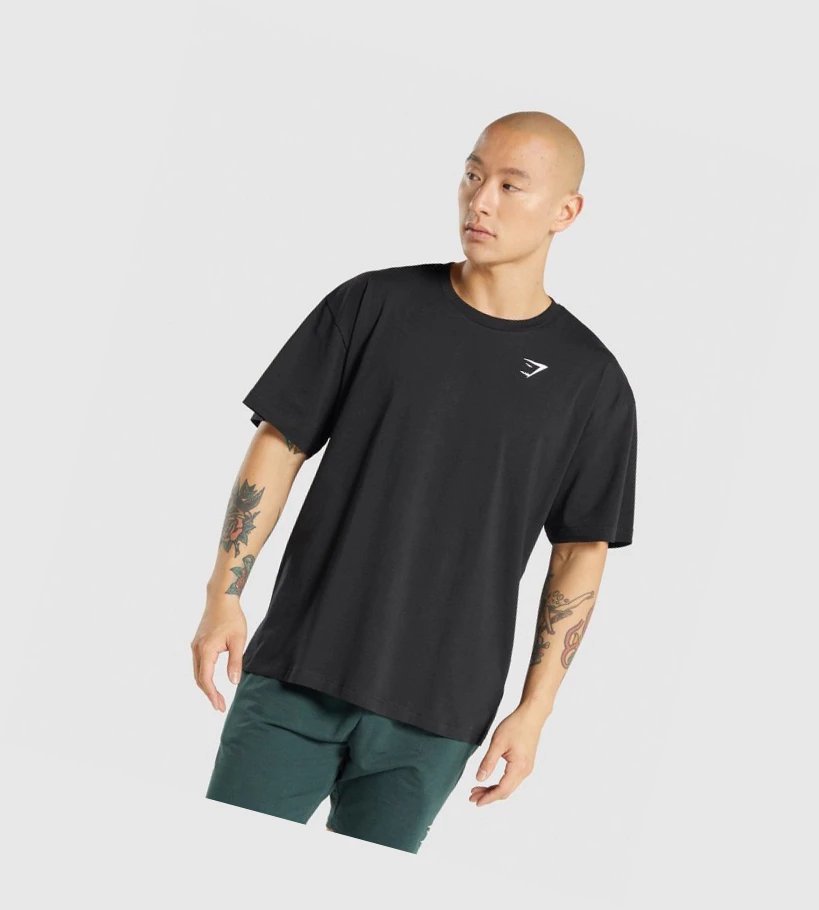 Pánské Tričko Gymshark Oversized Černé | CZ-4409754