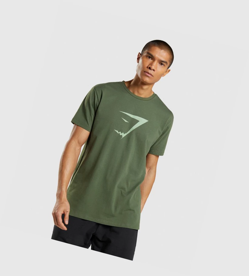 Pánské Tričko Gymshark Sharkhead Infill Zelene | CZ-4409837